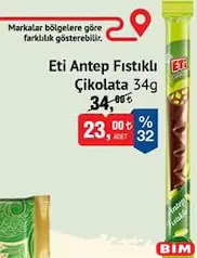 ETİ ANTEP FISTIKLI ÇİKOLATA 34 G